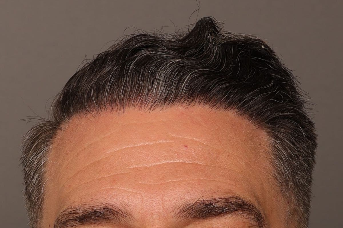 After photo — FUE Transplant focused on the frontal scalp and vertex - 2 years post-op, Manning Facial Plastic Surgery.